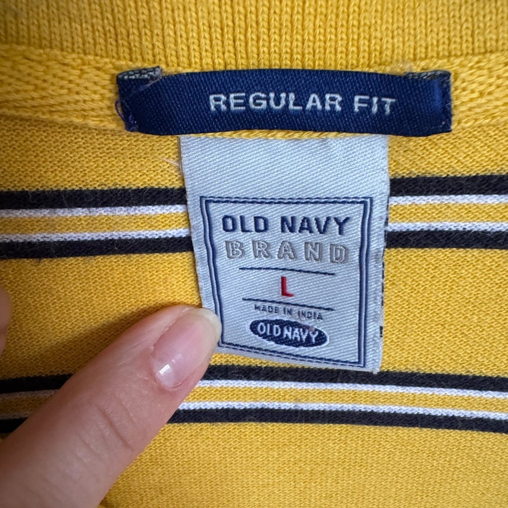 Old Navy Yellow and Black Striped Polo Shirt, L 🦋 - Picture 2 of 5